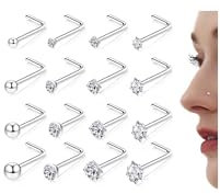 Adramata 16Pcs 20G Nasenpiercing Stecker 14 Karat Gold Gefüllte Nasenring Chirurgenstahl Nasenpiercing CZ Nostril Piercing Klein Nasenstecker Silber Gold Nasenpiercing Schmuck für Damen Herren