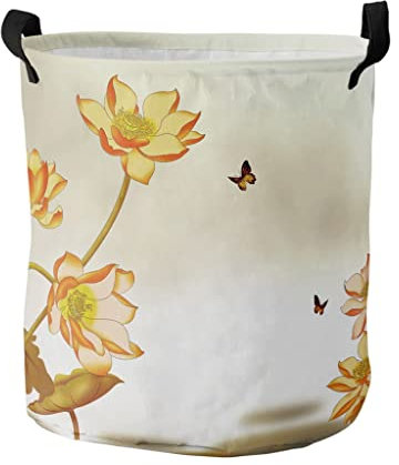 Cesta para la colada sucia con diseño de mariposas y loto de tinta, cesta organizadora redonda plegable para el hogar, cesta de almacenamiento de ropa, anhelo