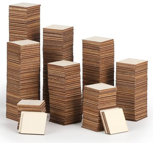 DBREAKS 300 Stücke Quadrate Holzscheiben, Basteln Holzplättchen, Baumscheiben, Holz Platten, Naturholzscheiben zum Bemalen, Holz Stücke für DIY Handwerk Hochzeit Weihnachten Dekorationen (2.5cm)