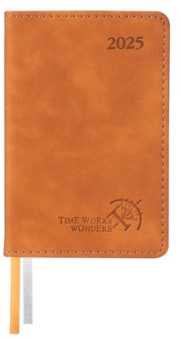 POPRUN Mini TaschenKalender 2025 Klein 12 x 8 cm - auf Deutsch - Kalender 2025 A7 Softcover mit PU-Leder - Terminplaner mit 70 GSM Papier - Braun