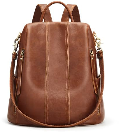 S-ZONE Leder-Rucksack für Damen Diebstahlsicher Weicher Rucksack Damen-Schultertasche Mittelgroß