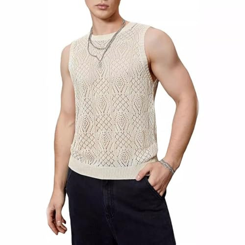 NITRY Tops Herren Casual Einfarbig All-Match Tank Top Herren Aushöhlen Design Mode Streetwear Herren Jugend Klassisch Trend Sportshirt Herren G-Apricot L