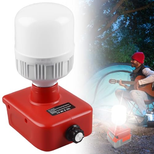GBKDQQ Lampe für Bosch-Akku 18V System, 12W Arbeitsleuchte mit E27 Bulbs, 1300LM Led Akku Strahler für Bosch-18V Li-Ion Akku, Akku Glühbirne für Wartungsarbeiten, Schnurloses Licht, Camping