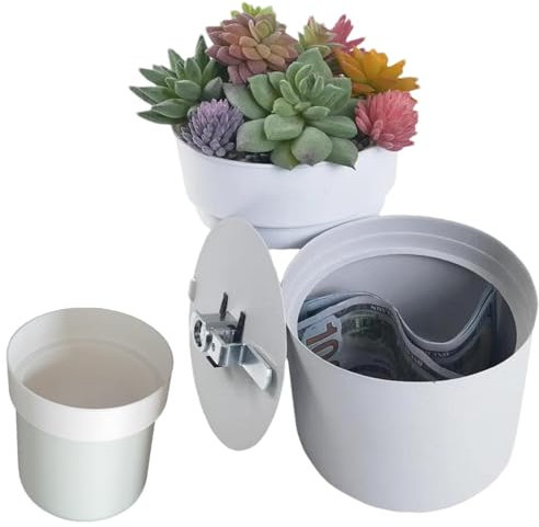 Nkmujil Blumentopf-Schlüsselversteck, Geheimer Geldversteck, Ersatzschlüssel-Versteck, Wetterechtes Versteck für den Außenbereich, Weiß, 12,5 cm x 11 cm x 13,2 cm