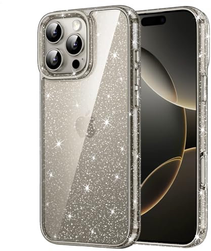 JETech Glitter Case for iPhone 16 Pro 6.3-Inch, Bling Sparkle Shockproof Phone Bumper Cover, Cute Sparkly for Women and Girls (Natural Titanium)