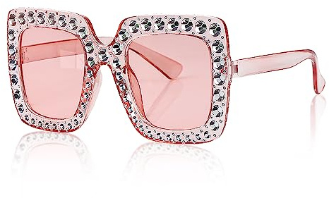 Lotsdonxia Occhiali da sole quadrati con strass, montatura grande, occhiali da sole in cristallo, accessori per costumi abbaglianti per feste, festival e abiti glamour