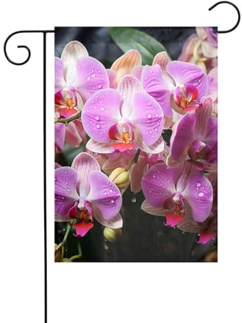 Willkommens-Gartenflagge, 30,5 x 45,7 cm, doppelseitig, kleine Gartenflaggen für den Außenbereich, Orchideen, Urlaub, Hof, wetterfest, Outdoor-Flagge, Veranda, Hausflagge für alle Jahreszeiten