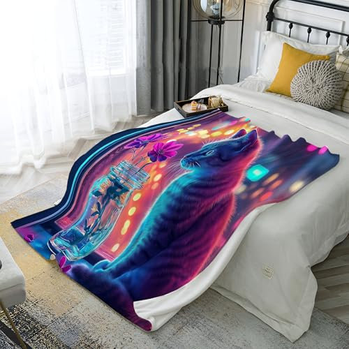 Süße Tiere Kuscheldecke Flauschig, Fensterbank Katze Decke Fleecedecke, Wohndecke Warm Winter Weich, Sofadecke, Decke Couch Blanket, 220X240Cm, Sofa Überwurfdecke Grau