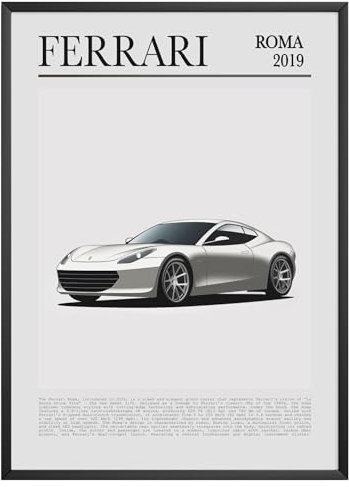 MJ-GRAPHICS® Poster Ferrari Roma 2019 Poster Sportwagen Auto Bild Kunstdruck Wohnzimmer Wandbild Geschenk Ferrari Fans moderne Auto Kunst – A4 Ohne Rahmen