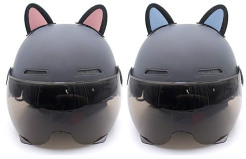 MIRKUZI Motorradhelm Dekoration 4 Stück Katzenohren schwarz-pink + schwarz-blau, TPU & ABS, für gebogene Helme, Mehrzweck