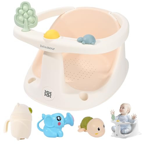 Bebamour Baby Badesitz 6 Monate+ Kind Badewanne Rutschfester Baby Badesessel mit Spielzeug,New Pink