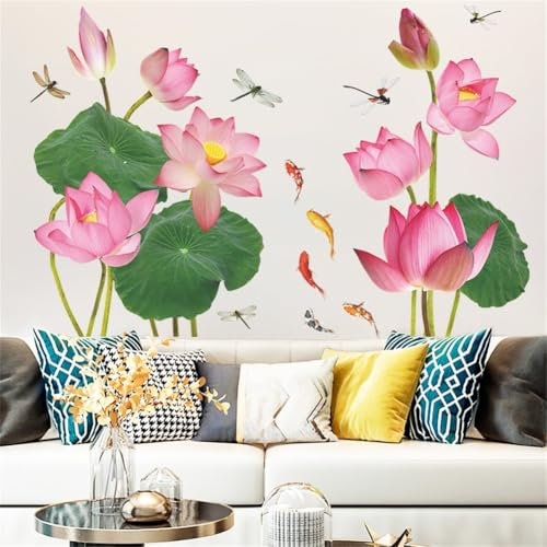 Stilvoller, entfernbarer PVC-Aufkleber mit Lotus- und Koi-Motiv, perfekt für moderne Schlafzimmer
