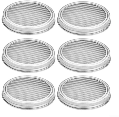 Edelstahl Keimständer Set, 6-Teilig, Sprossenglas Zubehör, Keimglas Deckel Mit Sieb, BPA-Frei, Spülmaschinenfest, Einfache Reinigung, Für Sprossen Und Microgreens, Heimanbau(A)