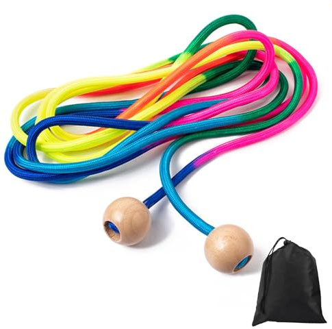 MUNSKT Cuerda Saltar, Cuerda De Saltar De 5 Metros Para Niños Con Mango De Madera De Haya, Cuerda De Saltar Para Varios Jugadores Para La Escuela, Fitness, Entrenamiento En Equipo