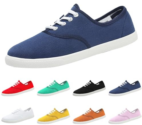 Stoffschuhe Damen Leinenschuhe Damen Canvas Sneaker Stoffturnschuhe Freizeitschuhe Walkingschuhe Sommer Bootsschuhe Halbschuhe Loafer Slip On Flache Schuhe Breite Füße Atmungsaktiv Bequeme Leichte