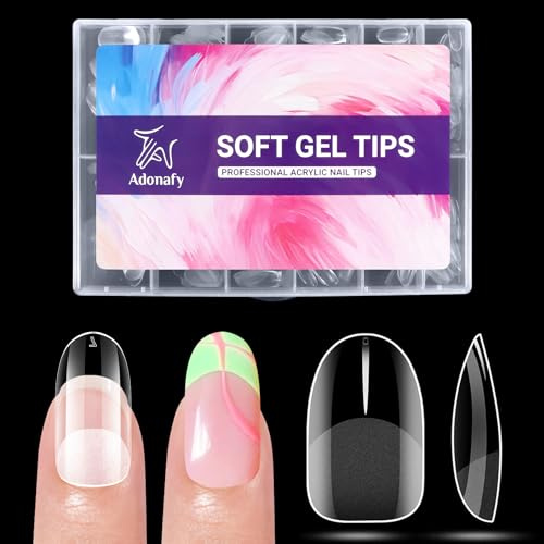 Adonafy Short Gel Nail Tips: 504 Pcs Half Matte Soft Acrylic Nails Tip for Beginners (Oval Nail)