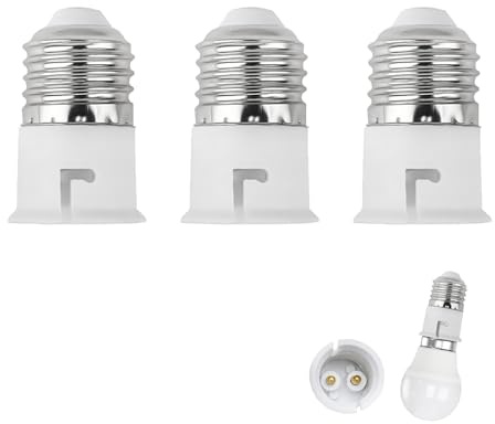 3 Pack E27 to B22 Adapter, E27 to B22 Converter ES to BC Lamp Socket Light Bulb Screw to Bayonet Base Heat-Resistant Lamp Holder Adaptor for LED CFL Incandescent Bulbs for Home Office Lighting Fixture