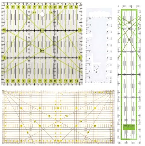 Nählineal, 4 Stück Patchwork Lineal Set, 10cm/15x15cm/15x30cm/5x30cm, Schneiderlineal für Quilten und Nähen, Transparentes Acryl Lineal mit Winkelanzeige, Ideal für Stoffhandwerk und DIY Projekte