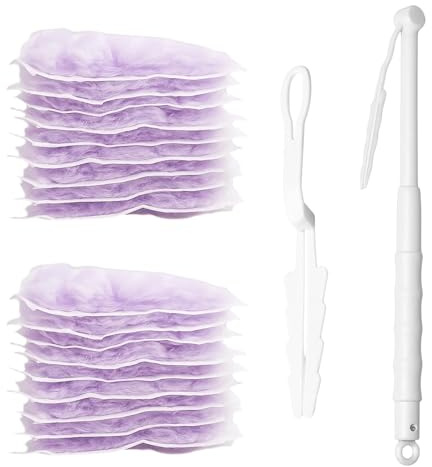 Flash Duster Starter Kit, 20-Pack Purple Dust Magnet Refills with 1 Long & 1 Short Handle, Flash Dust Magnet Long Handle for Home Office Cleaning, Reusable Electrostatic Duster for Delicate Surfaces