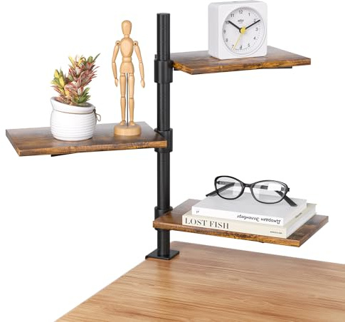 PawsWhirl Schreibtischregal zum Anklemmen, 3 Ebenen, höhenverstellbar, Holzregal für Bürotisch, Gaming-Zubehör, 360° drehbares Ablageschale, Schreibtisch-Bücher-Organizer, Aufbewahrungsregal, Regal