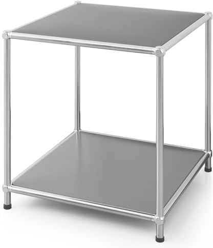 KARAT Metallregal Grau – 2-Ebenen-Regal aus Stahl (B40×T40×H46 cm) – Verchromtes Gestell & Matte Pulverbeschichtung – Modern für Bad oder Büro - Concept Epure MK-012