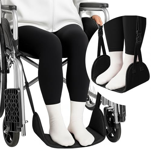 SPRING SEAON Wheelchair Foot Rest Hammock, Adjustable Leg Support Foot Sling with Soft Padded Base, Anti-Squeeze Footrest Replacement for Wheelchairs, Essential Wheelchair Accessories (Black)