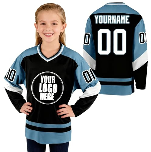Personnalisation de Maillot de Hockey avec Noms, numéros et Noms d'équipe - Jersey à Manches Longues pour Enfants et Adultes - Chandail Sportif personnalisé pour familles et Jeunes athlètes