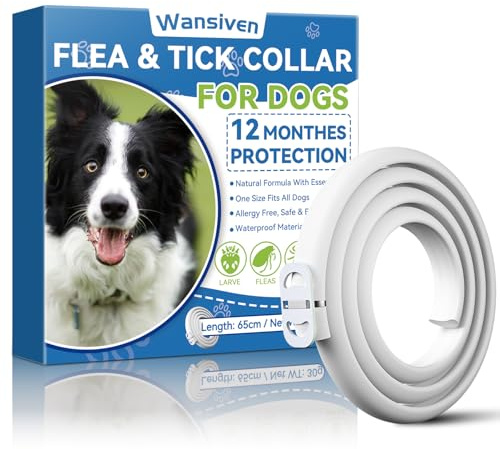 Wansiven Collar antipulgas para Perros, Impermeable antipulgas y parásitos, 12 Meses de protección 65 cm (Blue-1p)