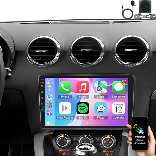 Car Stereo for Audi TT MK2 2006-2014 Radio Double Din Android 15 Carplay | Double Din Android Wireless Carplay Android Auto Support Bluetooth/GPS/WiFi/Backup Camera/SWC/FM/Mirror Link/IPS Touch Screen