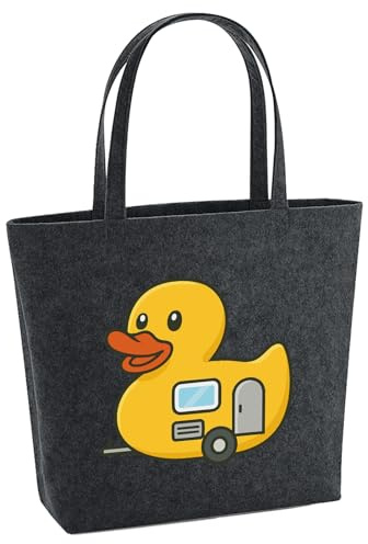 Huuraa Filzshopper Quietscheente Camper Gummiente Wohnwagen 22 Liter Charcoal Melange Filztasche Geschenkidee