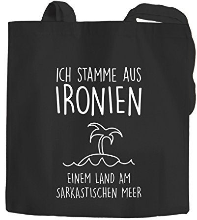 Moonworks® Jutebeutel Ich stamme aus Ironien einem Land am sarkastischen Meer Spruch-Beutel schwarz 2 lange Henkel