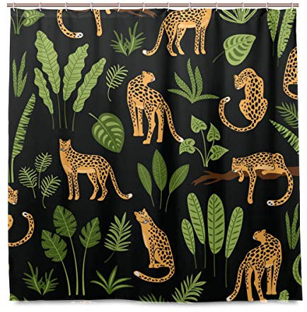 BALII Rideau de douche en polyester imperméable avec 12 crochets Motif léopard et feuilles tropicales 183 x 183 cm