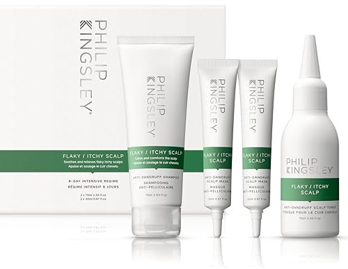 Philip Kingsley | Flaky/Itchy Regime Kit | Anit-Dandruff Shampoo, Toner, and Two Masks For Flaky, Itchy, Dry, Oily Scalps | Cleansing Scalp Care | Kit that Hydrates, Soothes and Calms | Set Of 4