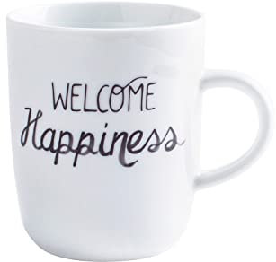 KAHLA 575335A69784C Pronto Happy Cups Becher 0,35 l Welcome Happiness hochwertige Porzellantasse mit Spruch und Motiv Geschenkidee für Freunde Becher schwarz weiß 350 ml