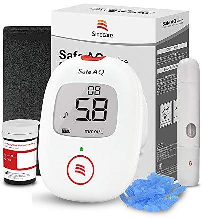 Diabetes Test Kit, Blood Sugar Tester with Voice Reminder and Light Warning Blood Glucose Monitor with Test Strips x 25 and Lancet x 25, Sinocare Safe AQ Voice Glucometer -in mmol/L
