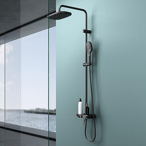 doporro Design Duschsystem Dusch-Set Schwarz matt 290mm rechteckiger Duschkopf Duscharmatur DIN-Anschlüsse