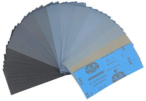 Schleifpapier Set 45 Stück | Made in Germany | Körnung von 80 bis 3000 | Wasserfest Nass & Trocken | Deutsche Premium Profi Qualität von Starcke Matador | Für Auto, Holz, Stein, Lack, Metall, Glas