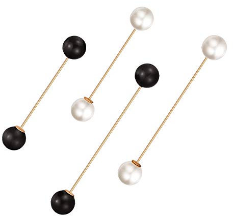 Épingle à Châle de Pull,4 Pack Femmes Pinces pour Chandail Double Faux Perle Épingle à Nourrice Blanc Noir Broche Clips pour Femmes Filles Vêtements Décoration