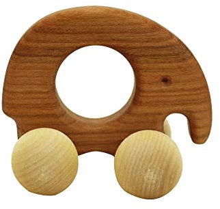Greifling Elefant aus Holz mit Rollen, abgrundet, Spielzeug für Babys