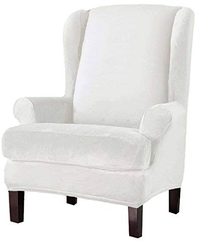 JHLD Stretch Husse Für Ohrensessel, Samt Husse Für Ohrensessel Weiche Elastische Ohrensessel Schonbezug Sesselbezug Sesselhusse Für Kinder Haustiere-Weiß-2 Stück