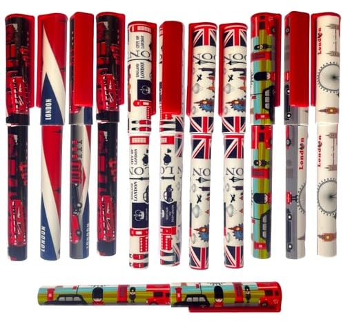 London souvenir Set di 12 penne – London Landmark Cap Pen – Penna Union Jack – Penna regalo britannica Londra Icons Penne