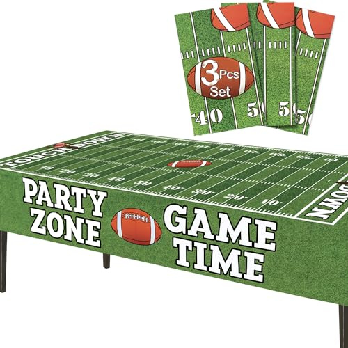 AnapoliZ Football Tablecloth Plastic | 3 Pcs Party Pack (54” Inch Wide x 72” inch Long) | Rectangular Game Day Table Cover | Football Party Touchdown Tablecloth | Party Zone, Tailgate Table Cover