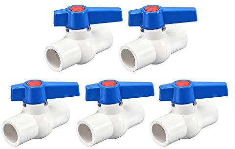 sourcing map Ball Valve, 20mm ID PVC Socket End Shut off Valve for Aquarium Setup, Sump Pump, Pool, Garden Sprinkler White Blue 5Pcs