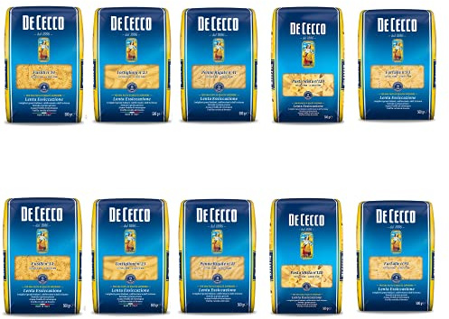 TESTPAKET Pasta De Cecco italienisch (10 x 500g) 5 Arten von Nudeln kurze Nudeln (Fusilli-Tortiglioni-Penne Rigate-P.Mista-Farfalle)