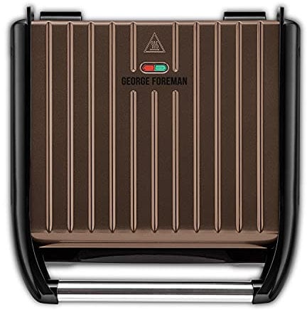 George Foreman 25053 Large Steel Grill - 7 Portion Griddle, Hot Plate and Sandwich Maker with Non-Stick Plates and Upright Storage, Dark Bronze