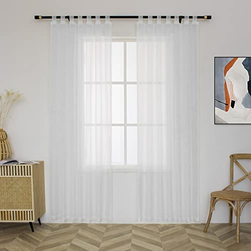 Pure White Sheer Curtains for Bedroom 84 Inches Long Light Filters Tab Top Sheer Curtains for Living Room，Pergola,Porch,Cabana Gazebo Indoor/Outdoor Voile Sheer Drapes,52 X 84 Inch