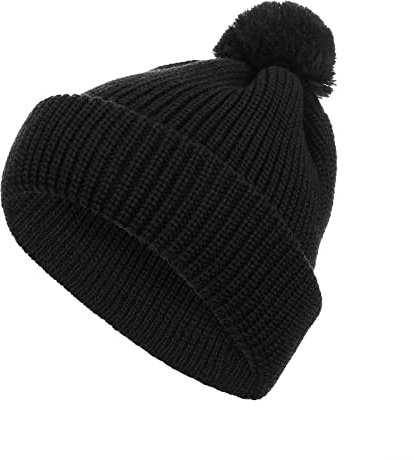 FRIESEN Friesennerz Unisex Pudelmütze 'Skat mit dem Klabautermann' aus 100% Schurwolle - Wollmütze Strickmütze für Damen und Herren in Schwarz