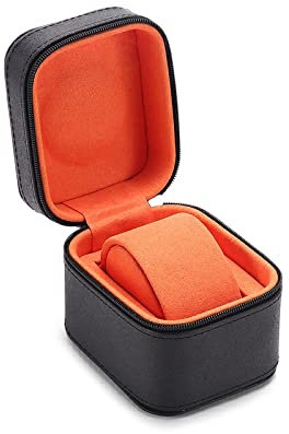 YOYUMI Relojes Caja De Caja De Almacenamiento De Reloj Redonda Caja De Pulsera Caja De Empaquetado De La Caja De Presentación De Reloj De Cuero Negro Oscuro