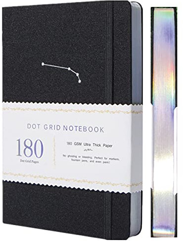 Dotted Notebook Dot Grid Journal Zodiac Collection A5 Hardcover 160 Pages, Size 5.7X8.2 Inch, 180 GSM Bamboo Paper, 5 X 5mm Dots Colored Silver Edges - (Aries)