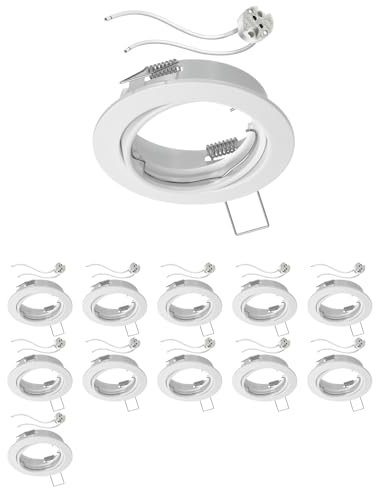 ledscom.de 12 Stück Decken-Einbaurahmen FERE Einbaurahmen weiß matt schwenkbar (LED/Halogen/MR16/50mm) inkl. GU5.3 Fassung